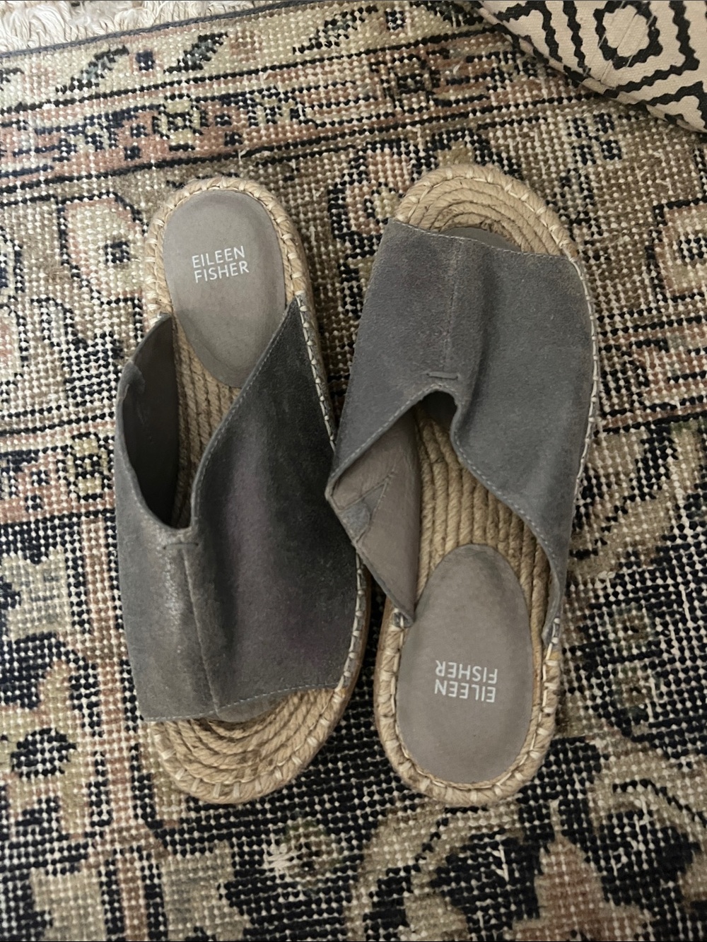 Eileen Fisher Gray Suede Espadrille Slip-On Sandals